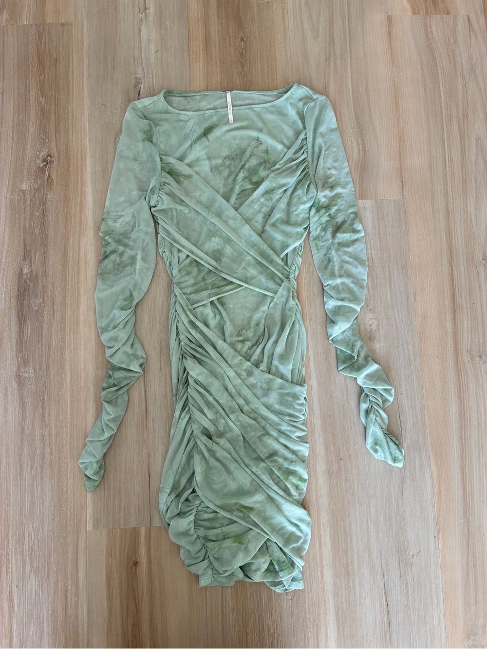 Free People Sage Green Ruched Long Sleeve Dress